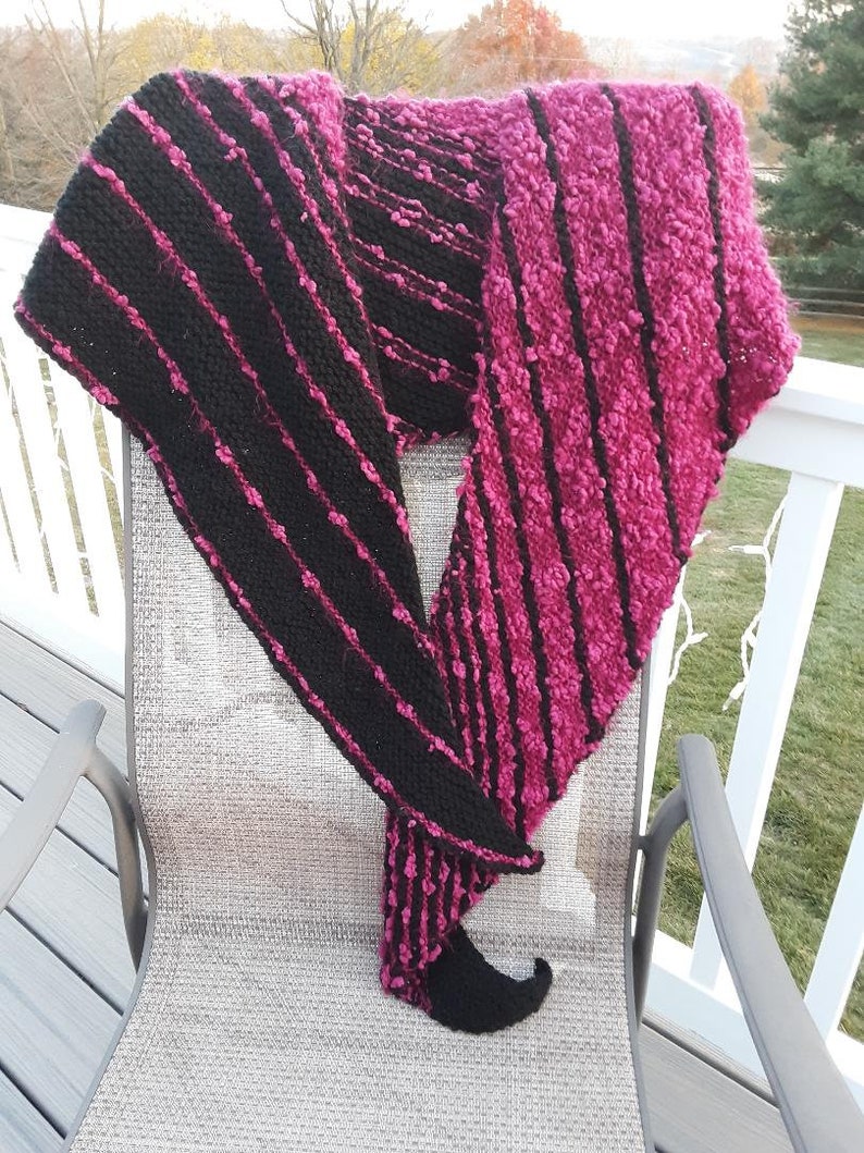 Cherry Red Nubby Yarn and Black Asymmetrical Wide Wrap image 4