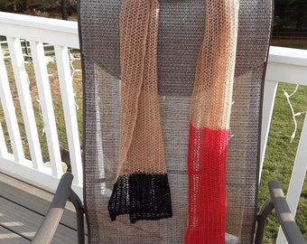 Mesh Lace Latte Color Dipped Red Black Extra Long Scarf