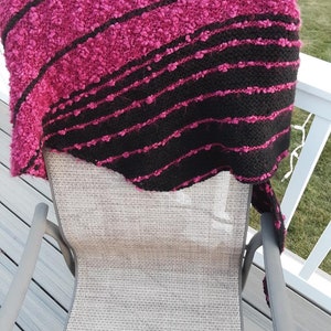 Cherry Red Nubby Yarn and Black Asymmetrical Wide Wrap image 3