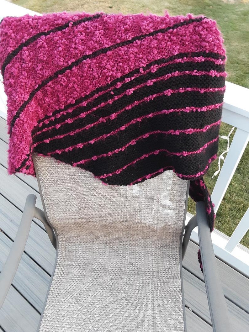 Cherry Red Nubby Yarn and Black Asymmetrical Wide Wrap image 3