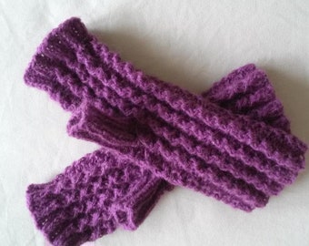 Dusty Purple with Lighter Purple Flecks Lacy Fingerless Gloves