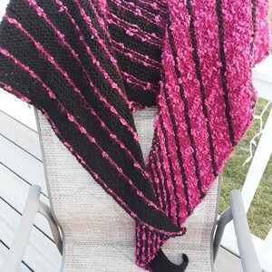 Cherry Red Nubby Yarn and Black Asymmetrical Wide Wrap image 2