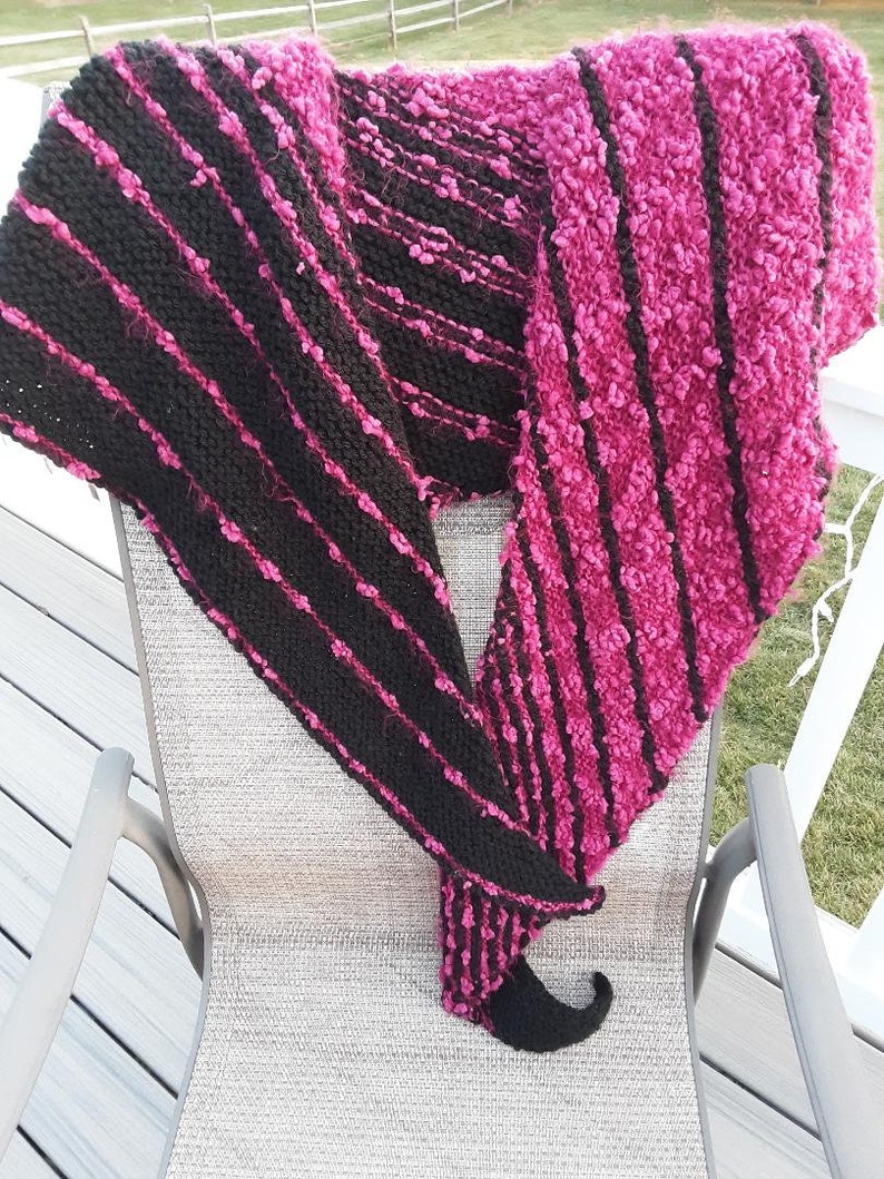 Cherry Red Nubby Yarn and Black Asymmetrical Wide Wrap image 2