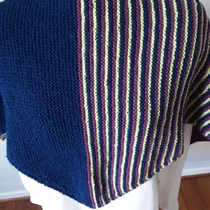 Navy Blue and Purple Triangle Shawl with Colorful Lines
