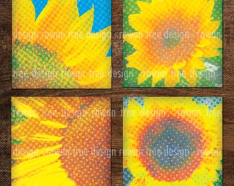 SUMMER SUNFLOWERS Printable Collage Sheet 2in Squares Flowers Floral - no. 0043