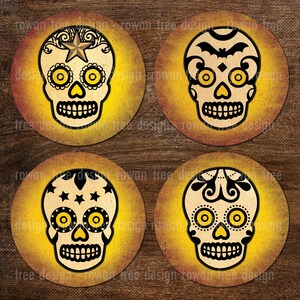 Day of the Dead SUGAR SKULLS Digital Collage Sheet 2.25in Large Circles - no. 0085