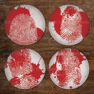 BLOODY FINGERPRINTS Digital Collage Sheet 1.5in or 1in Circles - no. 0089