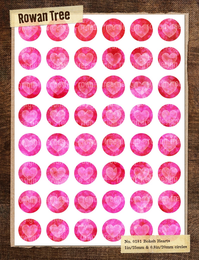 BOKEH HEARTS Digital Collage Sheet 1in/25mm 0.8in/20mm Circles - No ...