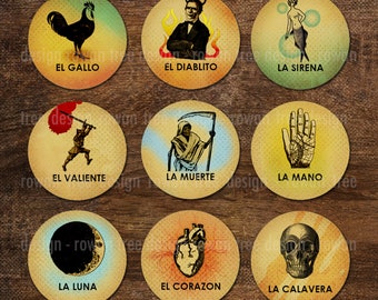 LOTERIA CIRCLES Digital Collage Sheet 1in Circles Mexican Loteria - no. 0080