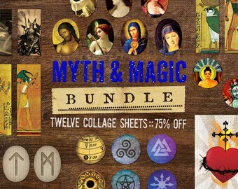 MYTH & MAGIC BUNDLE Digital Collage Sheet Clip Art Bundle Spiritual Occult 75% Off