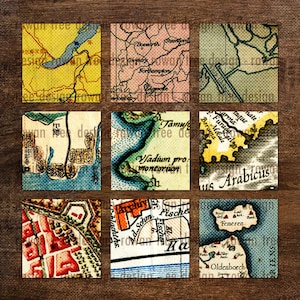 VINTAGE MAPS Hoja de Collage Digital Cuadrados 1in/25mm 0.8in/20mm - no. 0073