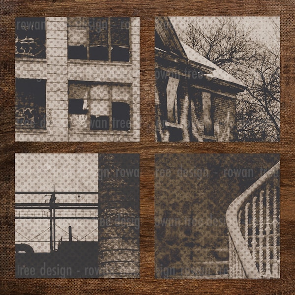 ABANDONED BUILDINGS Digital Collage Sheet 1.5in or 1in Squares - no. 0025