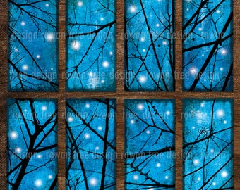 NOVEMBER SKY Digital Collage Sheet 1x2in Branches & Stars - no. 0084