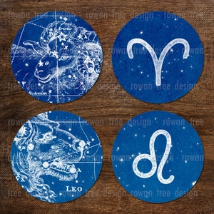 ZODIAC SIGNS Digital Collage Sheet Circles Four Sizes - no 0117