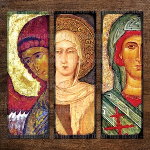 ICONE BIZANTINE Foglio di collage digitale 1 x 3 pollici Vergine Maria Gesù Angeli - n. 0019