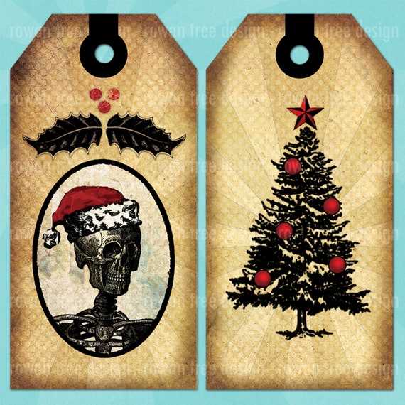 gothic christmas printable tags bookmark digital collage etsy