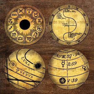 ASTROLOGICAL DIAGRAMS Digital Collage Sheet 1.5in or 1in Circles - no. 0106