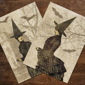 VICTORIAN WITCHES Digital Collage Sheet 2.5x3.5in Halloween - no. 0014