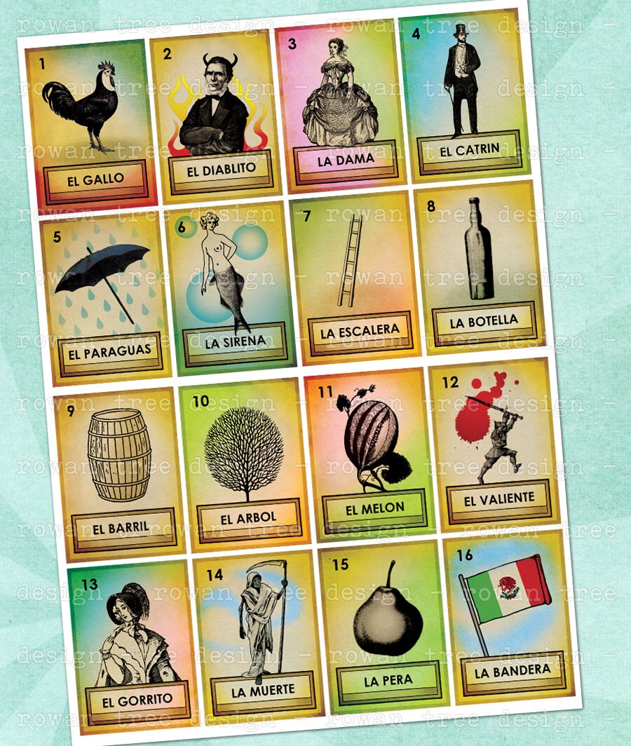 Loteria Cards Entire Set 54 Cards 7 Digital Collage Sheets Etsy
