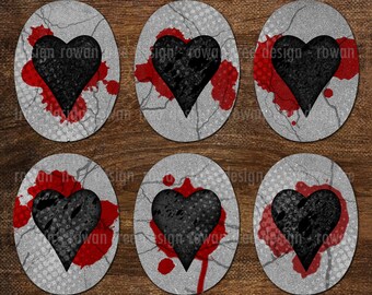 GOTH HEARTS Digital Collage Sheet 30x40mm Ovals - no. 0216