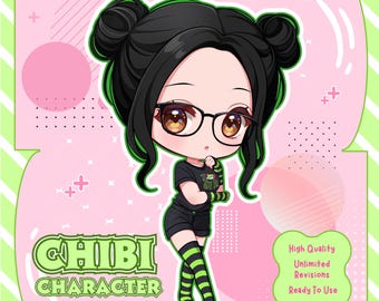 Ilustración de personaje chibi personalizada / Fanart de anime, regalo kawaii, regalo de Navidad