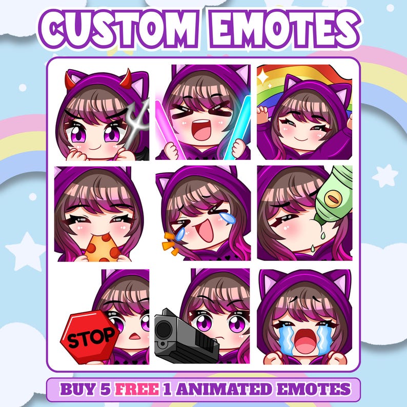 Custom Twitch Emotes | Animated Stream Emotes | Anime Emote Commission for Streamers image 15