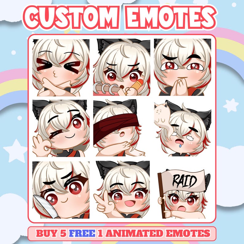 Custom Twitch Emotes | Animated Stream Emotes | Anime Emote Commission for Streamers image 16