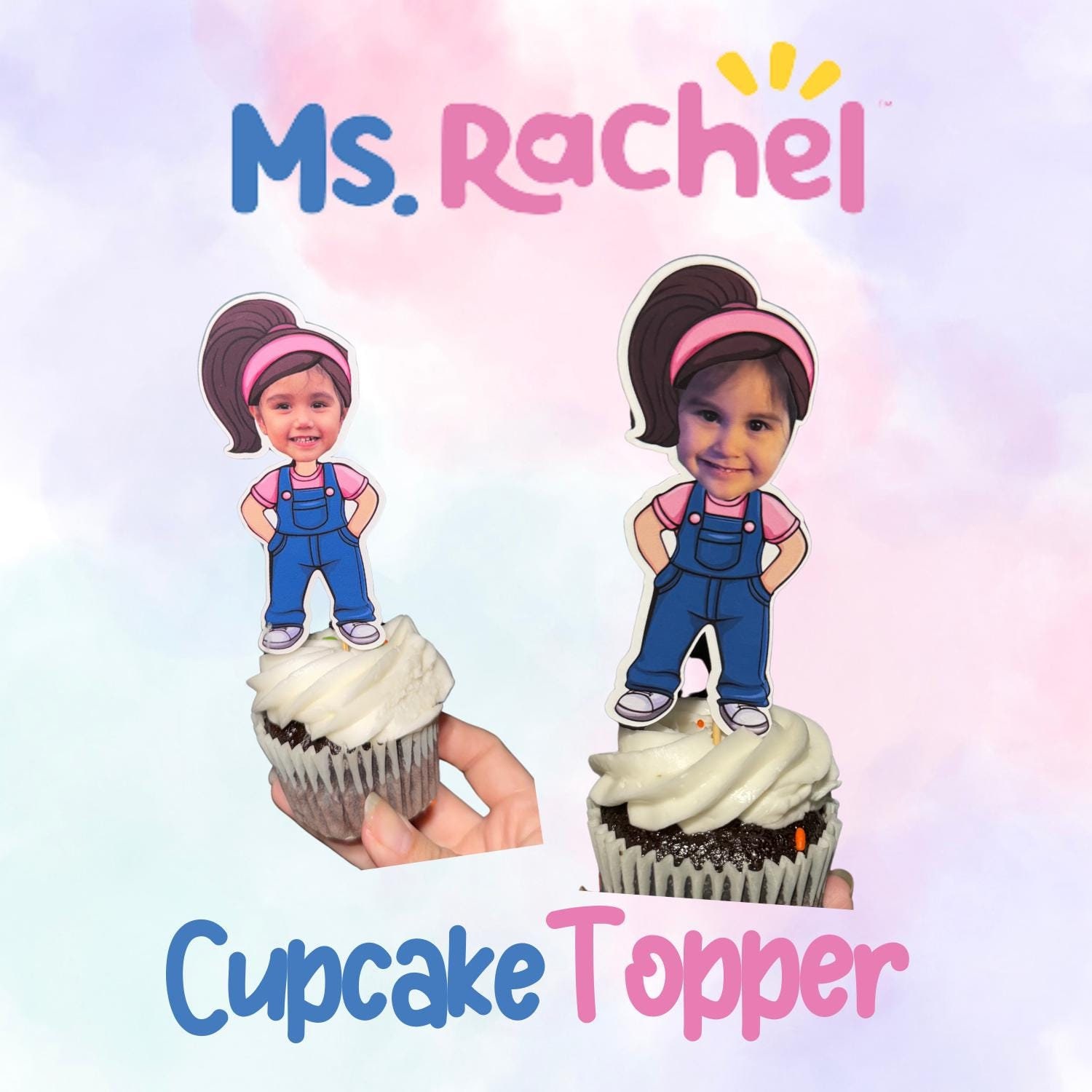 Ms. Rachel Custom Cupcake Toppers, ms rachel birthday, ms rachel custom cake topper