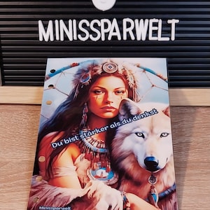 Motivationskarte Du bist stärker als du denkst Trennblatt A6 Binder Finanzen Sparen Wolf Traumfänger Indianerin