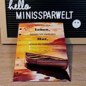 Motivationskarte „Was wäre das Leben, hätten wir nicht den Mut, etwas zu riskieren“ – Inspiration für Schule, Büro & Terminplaner