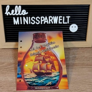 Motivationskarte Sei der Kapitän deines Schicksals Trennblatt A6 Binder Finanzen Sparen Schiff Glas