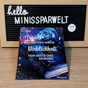 Motivationskarte „Der Traum von gestern ist die Wirklichkeit von heute und morgen“ – Inspiration für Schule, Büro & Terminplaner