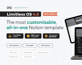 Limitless OS 4.0 - La plantilla Notion todo en uno / Second Brain, Notion Planner, Notion Deashboard, Notion OS, P.A.R.A.