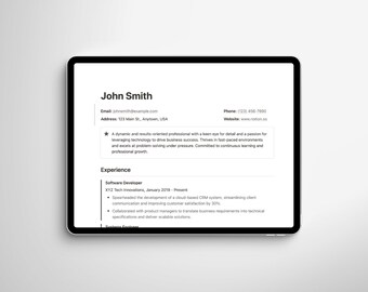 Eenvoudig cv-/cv-sjabloon | Notion-sjabloon, Notion-cv, Notion-cv, Notion-website, cv-sjabloon, cv-sjabloon