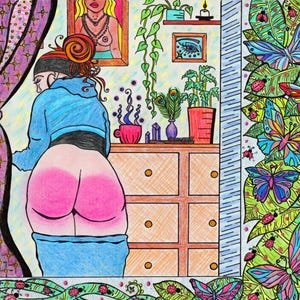 Spanking Kunstdruck: ""Just a Peek"""