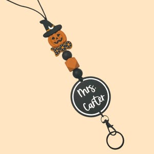 Personalized Lanyard for Keys or ID Badge - ID Badge Lanyard - Beaded Lanyard with Name - Halloween Lanyard - Fall Lanyard
