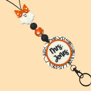 Personalized Lanyard for Keys or ID Badge - ID Badge Lanyard - Beaded Lanyard with Name - Halloween Lanyard - Fall Lanyard