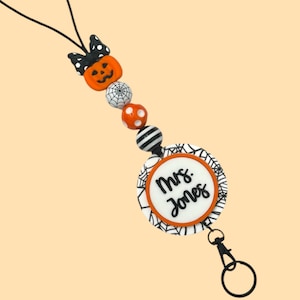Personalized Lanyard for Keys or ID Badge - ID Badge Lanyard - Beaded Lanyard with Name - Halloween Lanyard - Fall Lanyard