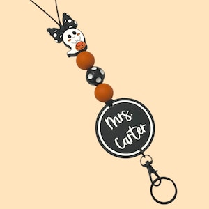 Personalized Lanyard for Keys or ID Badge - ID Badge Lanyard - Beaded Lanyard with Name - Halloween Lanyard - Fall Lanyard