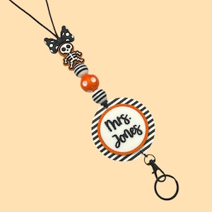 Personalized Lanyard for Keys or ID Badge - ID Badge Lanyard - Beaded Lanyard with Name - Halloween Lanyard - Fall Lanyard