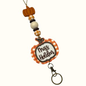 Personalized Lanyard for Keys or ID Badge - ID Badge Lanyard - Beaded Lanyard with Name - Halloween Lanyard - Fall Lanyard