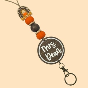Personalized Lanyard for Keys or ID Badge - ID Badge Lanyard - Beaded Lanyard with Name - Halloween Lanyard - Fall Lanyard