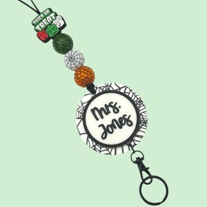 Personalized Lanyard for Keys or ID Badge - ID Badge Lanyard - Beaded Lanyard with Name - Halloween Lanyard - Fall Lanyard