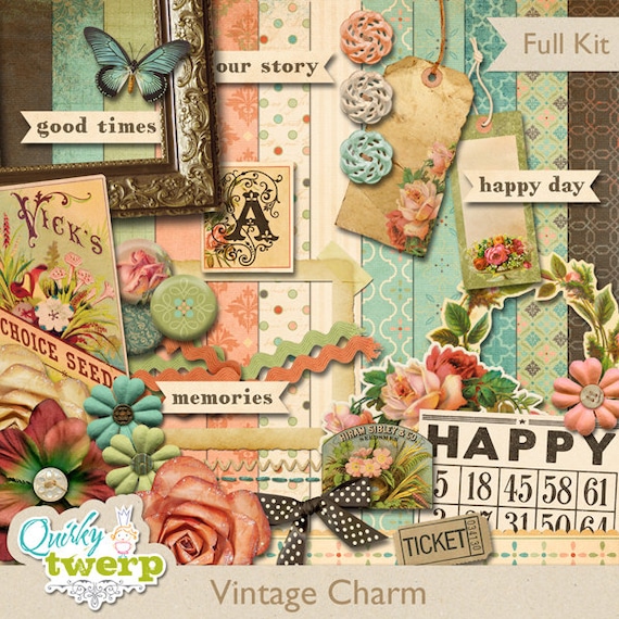 Vintage Charm Digital Scrapbook Kit Etsy