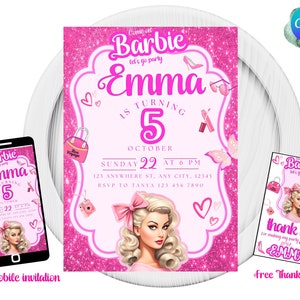 Editable Fashion Doll Birthday Invitation: Pink Sparkle Party (Digital)