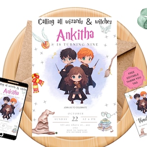 Editable Wizards Birthday Invitation: Magical Party, Canva Template (Digital)