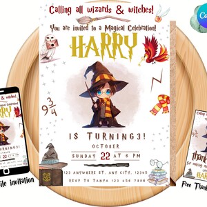 Wizards Birthday Invitation: Magical Party, Editable Canva Template (Digital Download)
