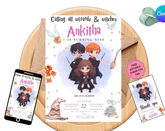 Invitación de cumpleaños de magos editable: Fiesta mágica, plantilla de Canva (digital)