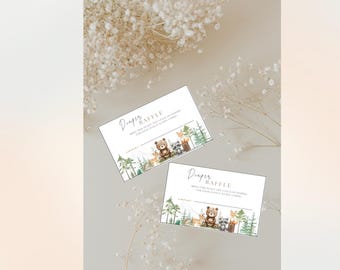 Woodland Baby Shower Diaper Raffle Cards: Greenery Animals (PDF)