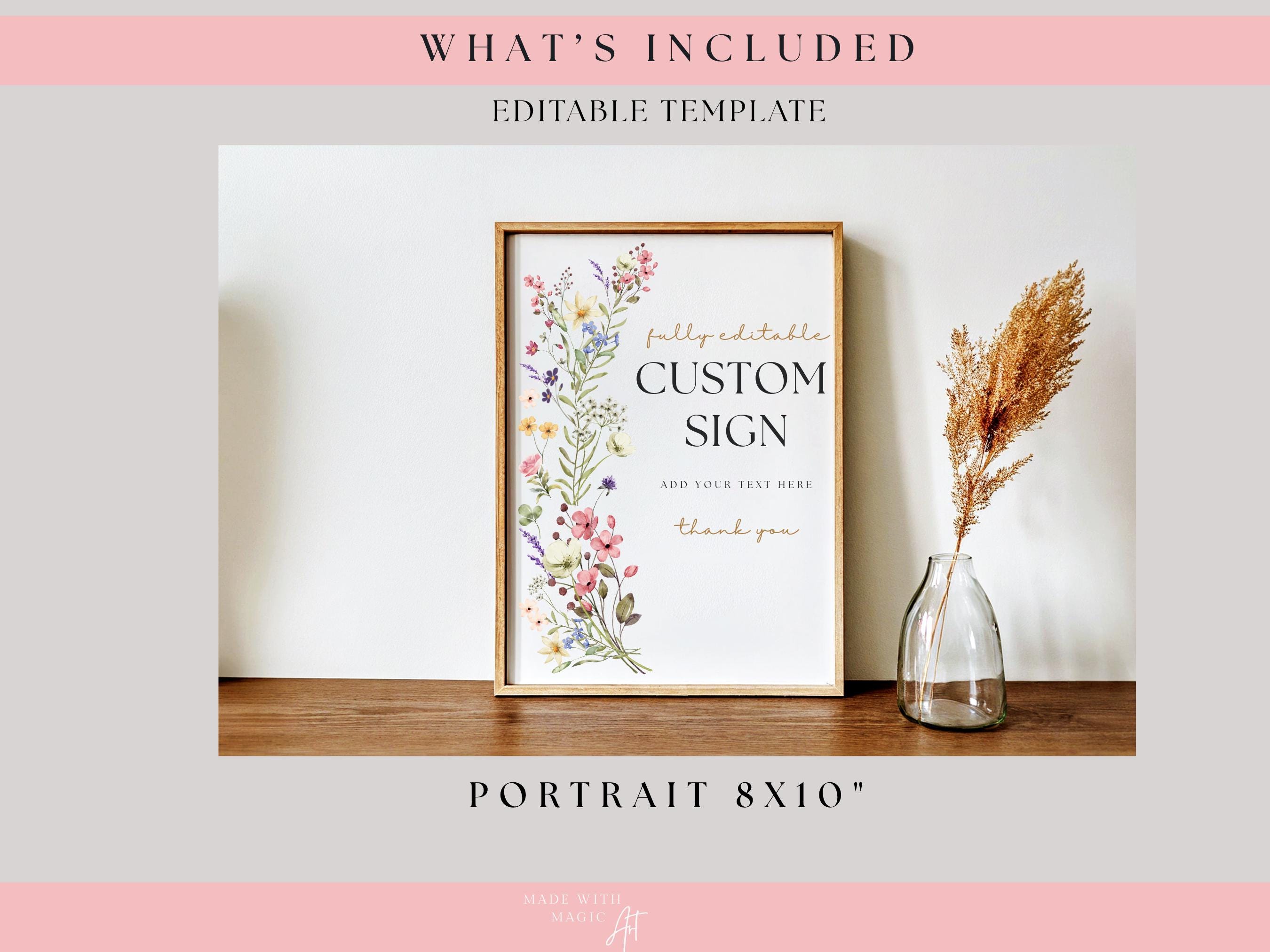 Wildflower Wedding Sign Template: Editable Floral Design (digital ...